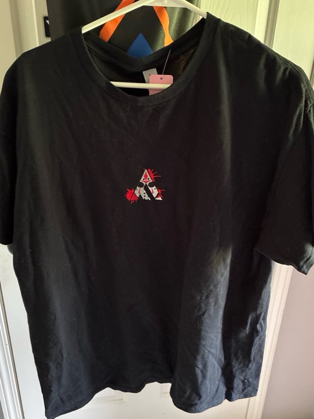 Gildan Black Short Sleeve Tee with Small Red & White Triangle Logo